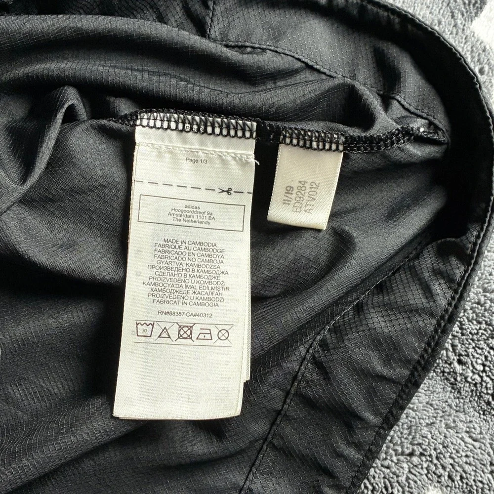 Adidas Mens Running Windbreaker Jacket Black Grey Graphic Hooded Full Zip L